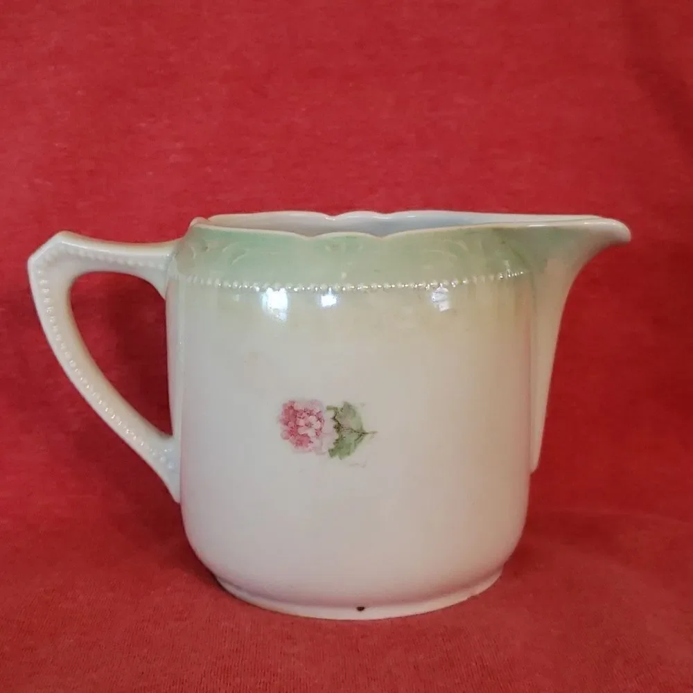 Large Vintage Floral Creamer Pitcher - Scalloped Edge - Marked 